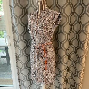 BCBGMaxAzria Patterned Sleeveless Dress with Waist Tie